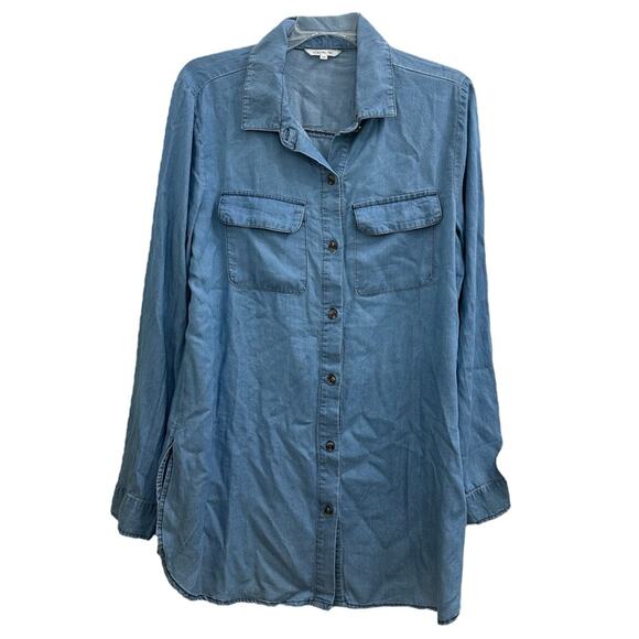 Cavalini Soft Chambray Denim Button Down Shirt NWT Medium Buttondown Top New 8 - Picture 1 of 8